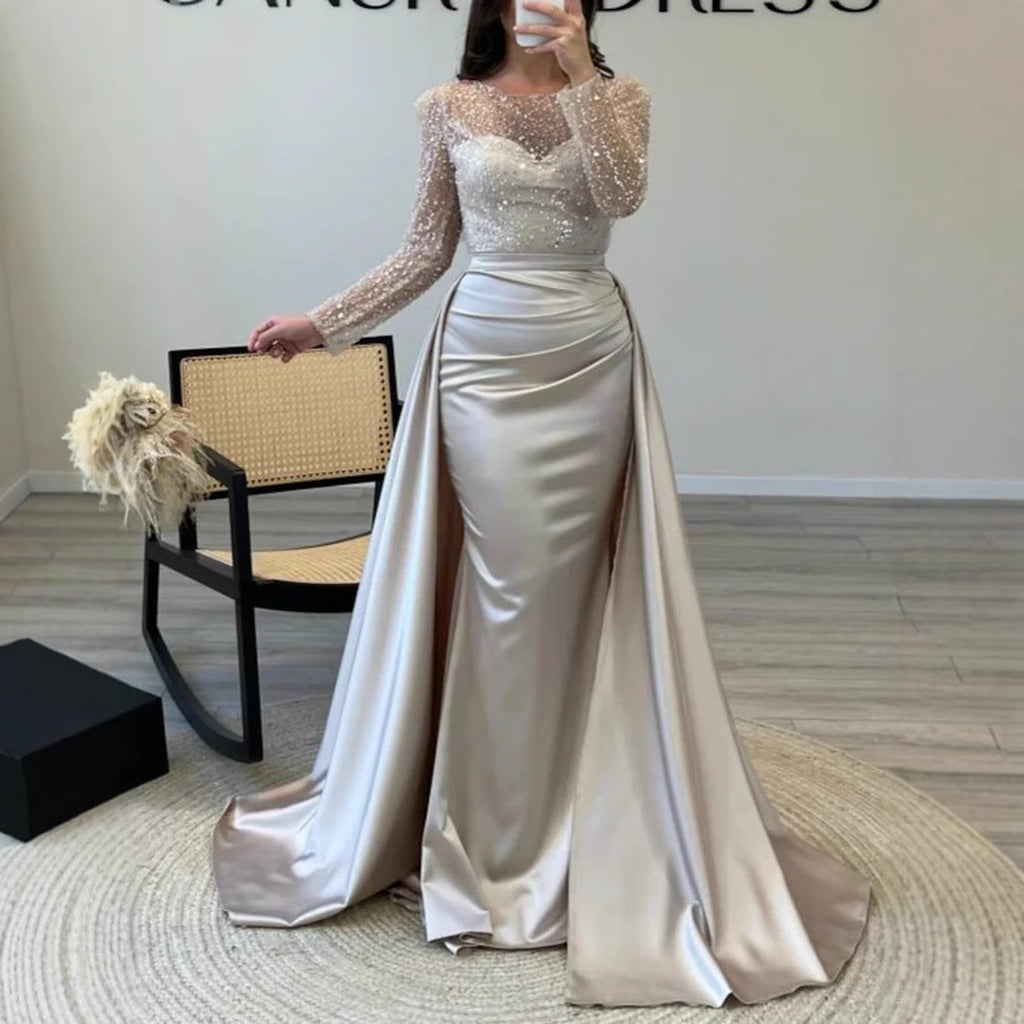 Robe de Soirée Glamoureuse pour Femmes avec Perles Étincelantes et Jupe Fluide Echoarchiv