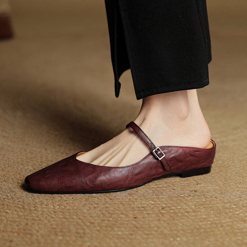 Sabots en Cuir Véritable à Bout Pointu et Boucle pour Femme