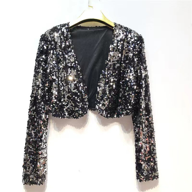 Veste à Paillettes Brillantes pour Femmes avec Manches Longues et Coupe Ouverte Echoarchiv