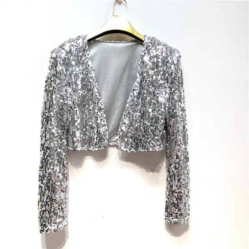 Veste à Paillettes Brillantes pour Femmes avec Manches Longues et Coupe Ouverte Echoarchiv
