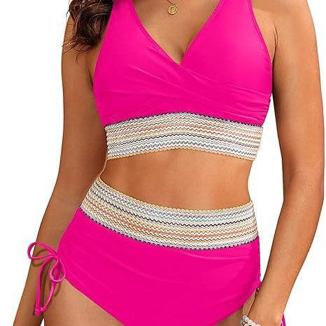 Bikini Femme Taille Haute avec Élégante Optique Enveloppante et Ceinture Décorative Echoarchiv