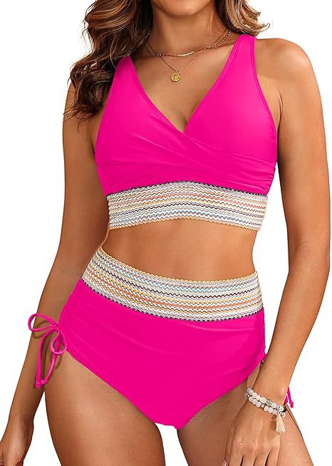 Bikini Femme Taille Haute avec Élégante Optique Enveloppante et Ceinture Décorative Echoarchiv