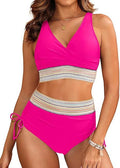 Bikini Femme Taille Haute avec Élégante Optique Enveloppante et Ceinture Décorative Echoarchiv