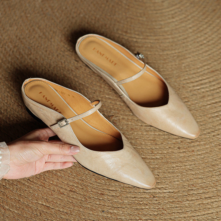 Sabots en Cuir Véritable à Bout Pointu et Boucle pour Femme