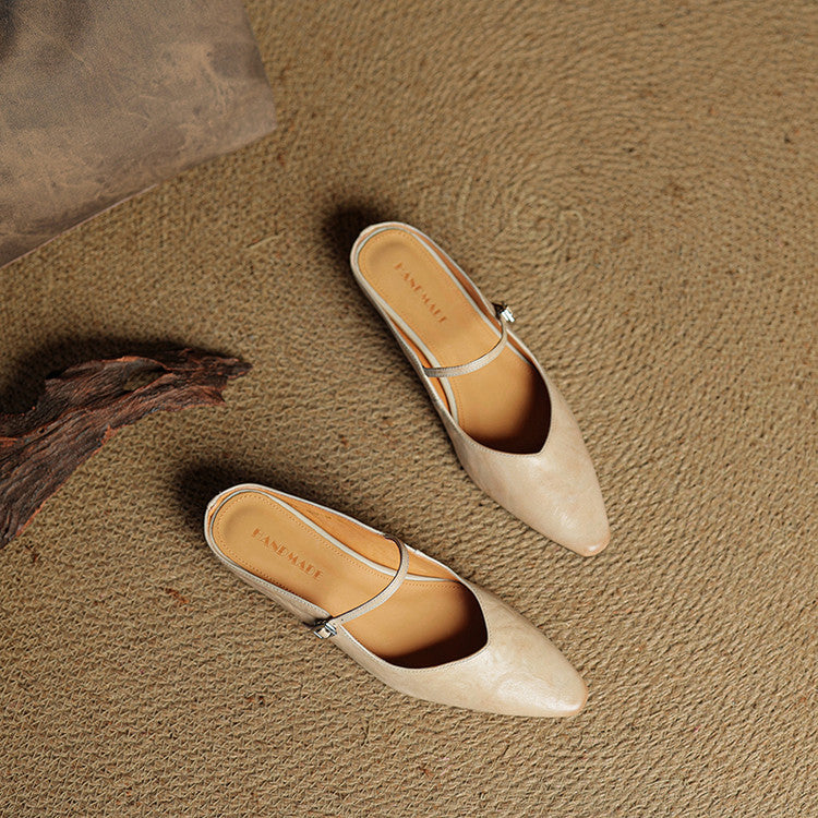 Sabots en Cuir Véritable à Bout Pointu et Boucle pour Femme