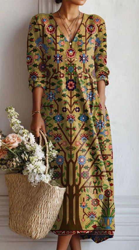 MOREAU LYON | ROBE MIDI EN LIN FLORAL ANCIEN POUR FEMMES