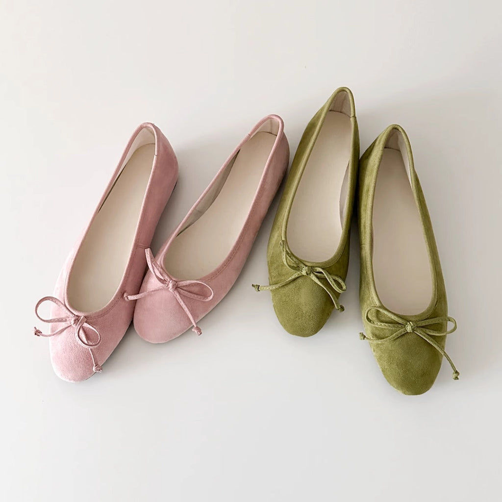 Ballerines en Suède pour Femme avec Détail de Nœud et Semelle Flexible