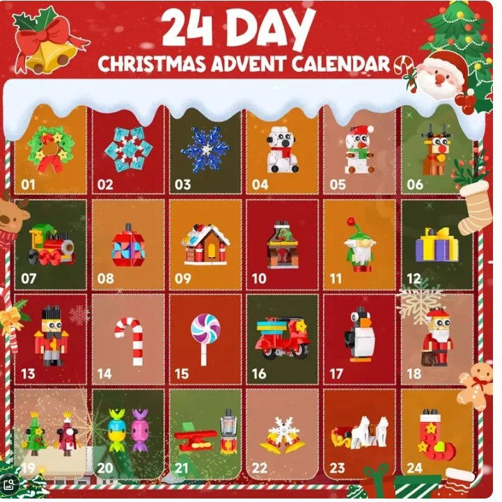 Calendrier de l'Avent en Blocs de Noël – 24 Ornements de Noël