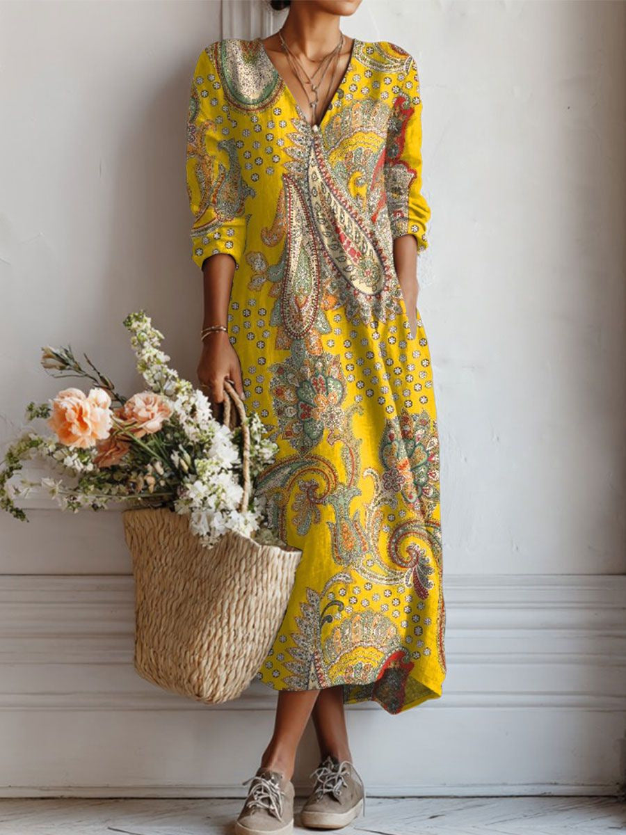 MOREAU LYON | ROBE MIDI EN LIN FLORAL ANCIEN POUR FEMMES