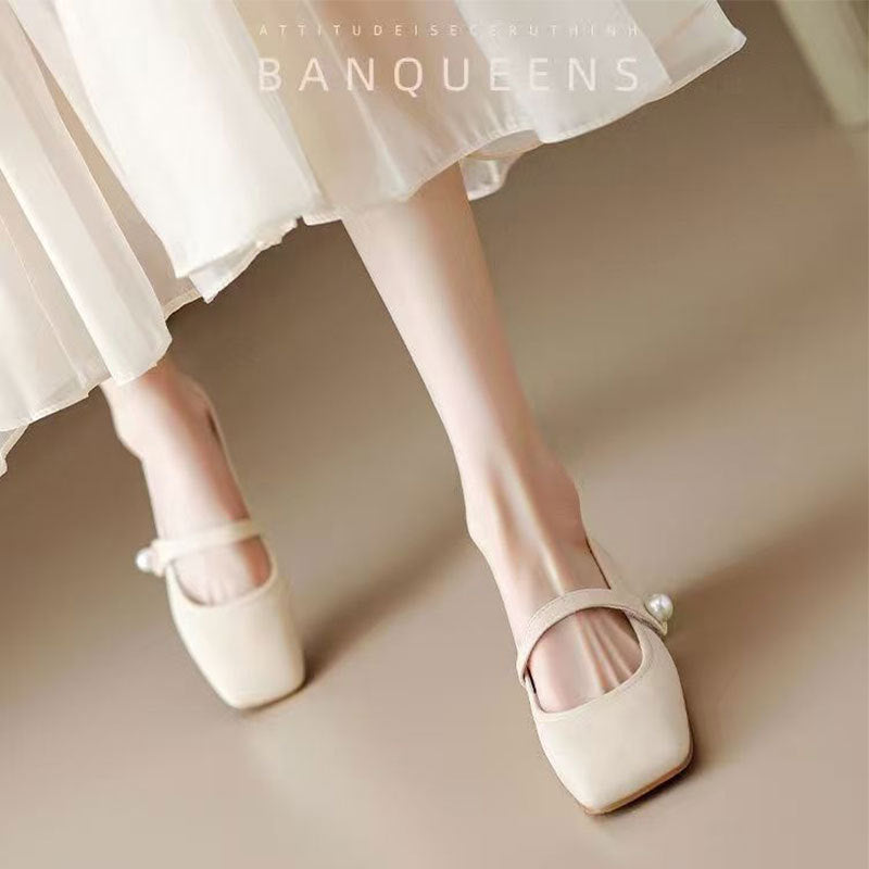 Chaussures à Talons Mary Jane à Talon Bloc et Bout Carré pour Femme