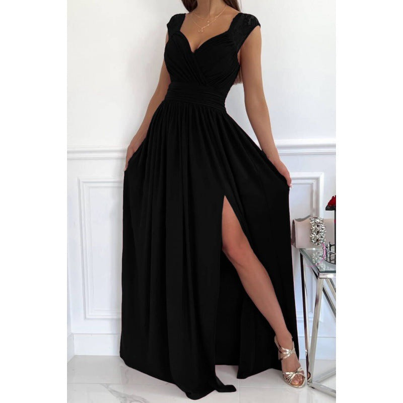 Robe Maxi Femme avec Décolleté en V Raffiné et Fente Haute Echoarchiv
