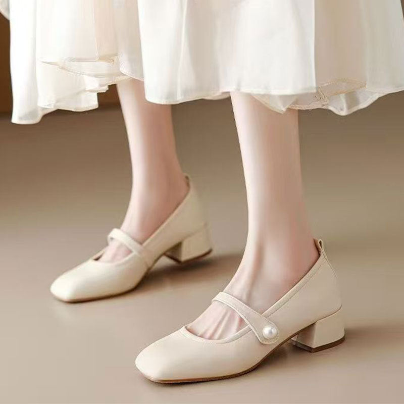 Chaussures à Talons Mary Jane à Talon Bloc et Bout Carré pour Femme