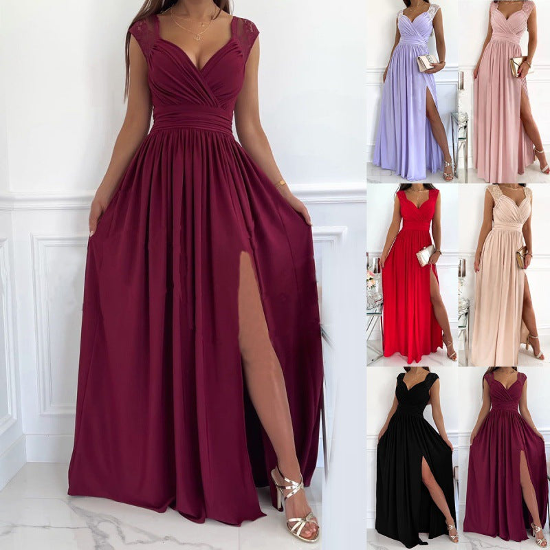 Robe Maxi Femme avec Décolleté en V Raffiné et Fente Haute Echoarchiv