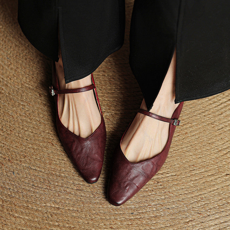 Sabots en Cuir Véritable à Bout Pointu et Boucle pour Femme
