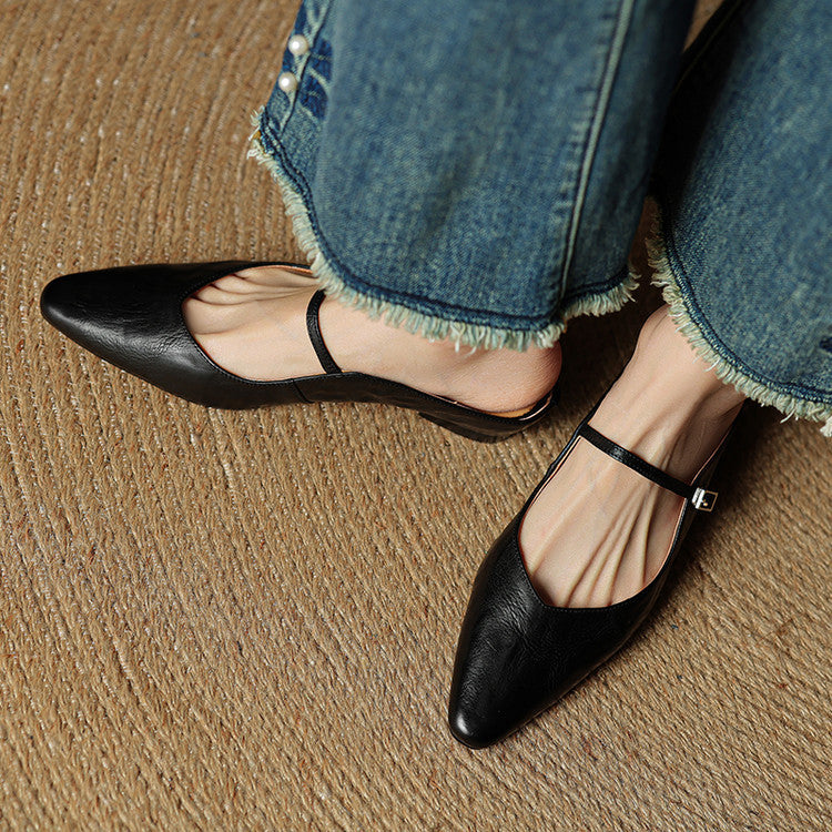 Sabots en Cuir Véritable à Bout Pointu et Boucle pour Femme