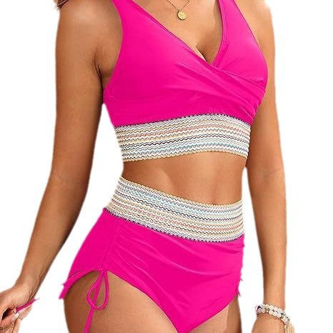 Bikini Femme Taille Haute avec Élégante Optique Enveloppante et Ceinture Décorative Echoarchiv