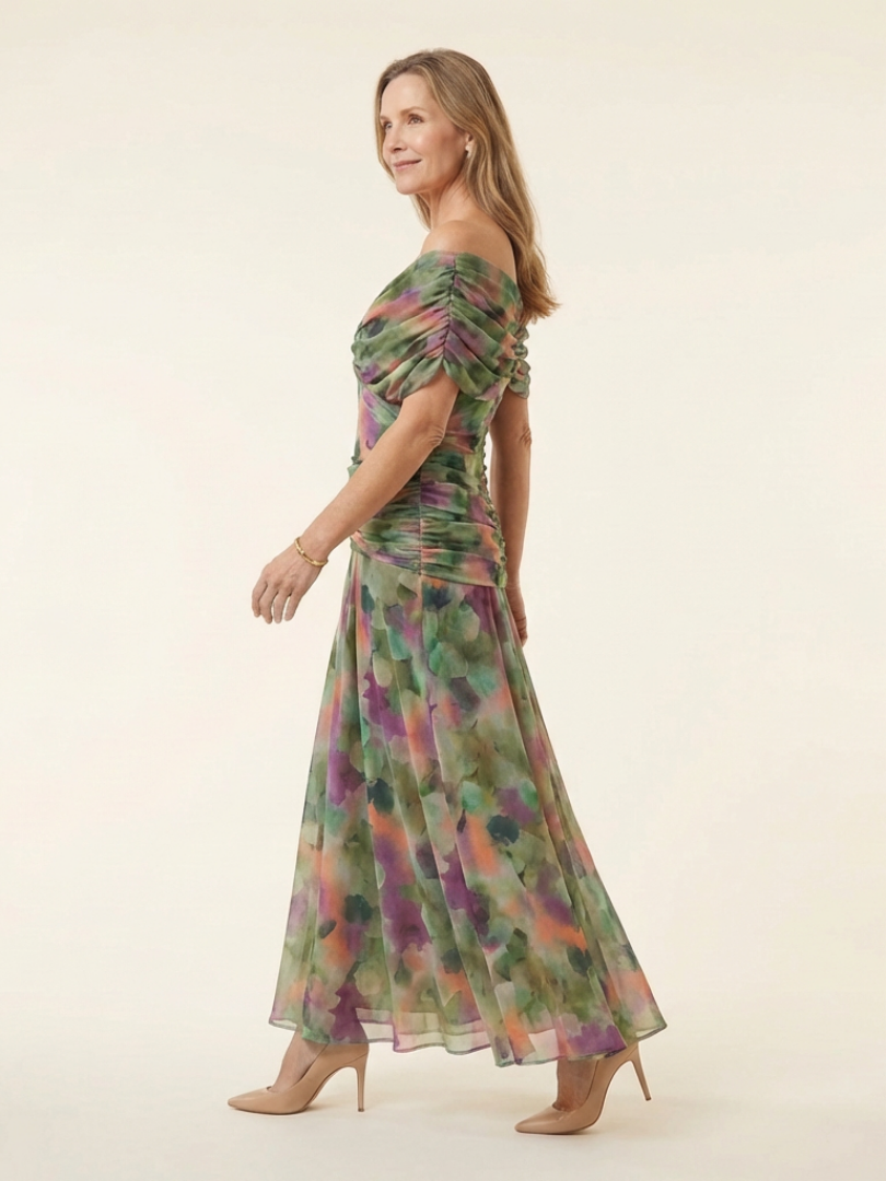 Maristelle | Robe Midi à Épaule Dégagée avec Détail Torsadé