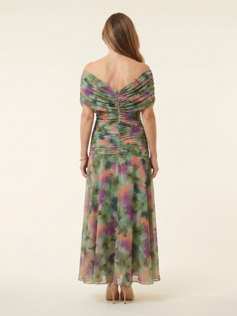 Maristelle | Robe Midi à Épaule Dégagée avec Détail Torsadé