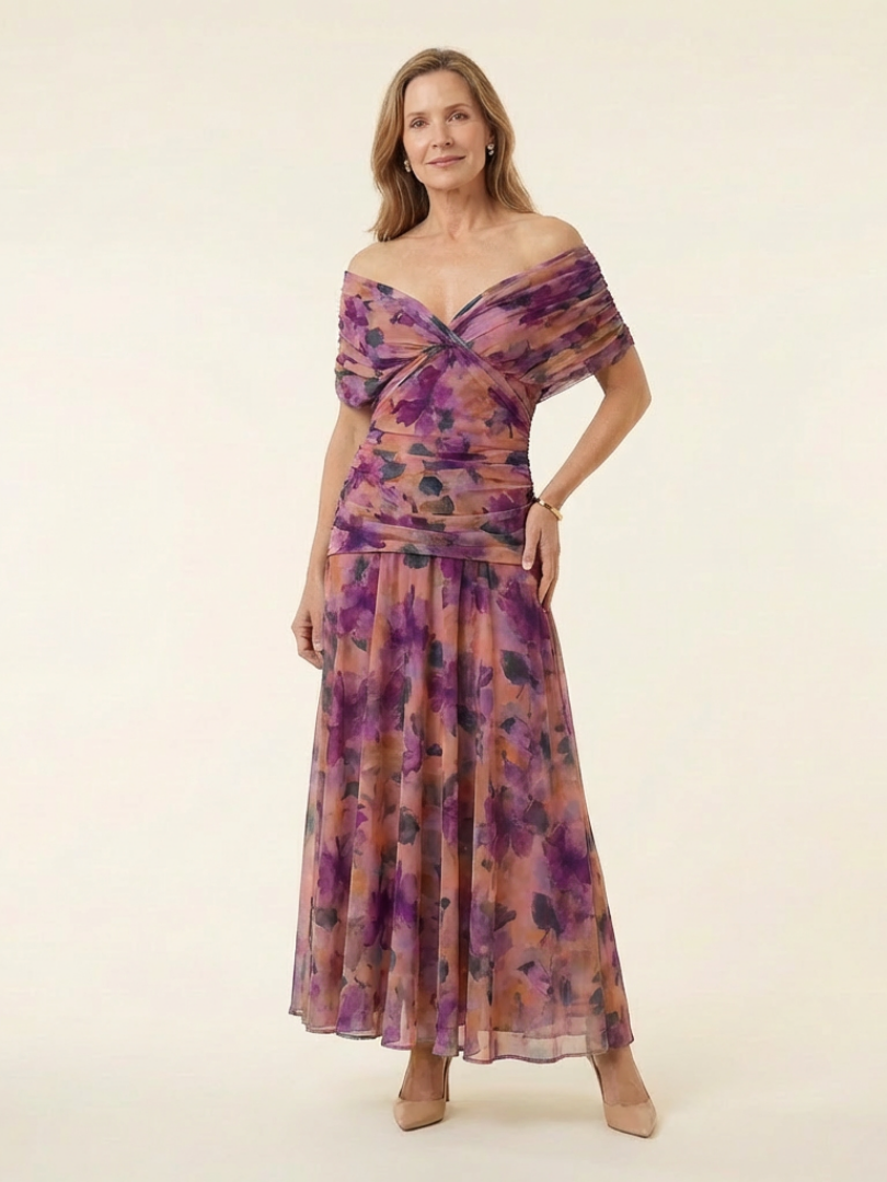 Maristelle | Robe Midi à Épaule Dégagée avec Détail Torsadé