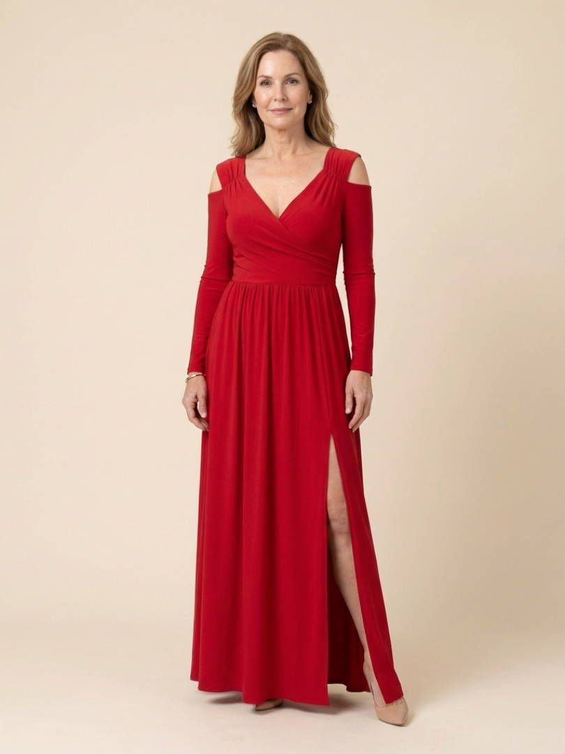 Althea | Robe Maxi À Manches Longues En V Avec Fente