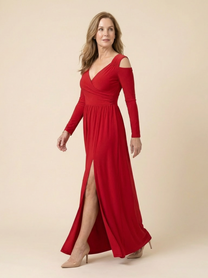 Althea | Robe Maxi À Manches Longues En V Avec Fente