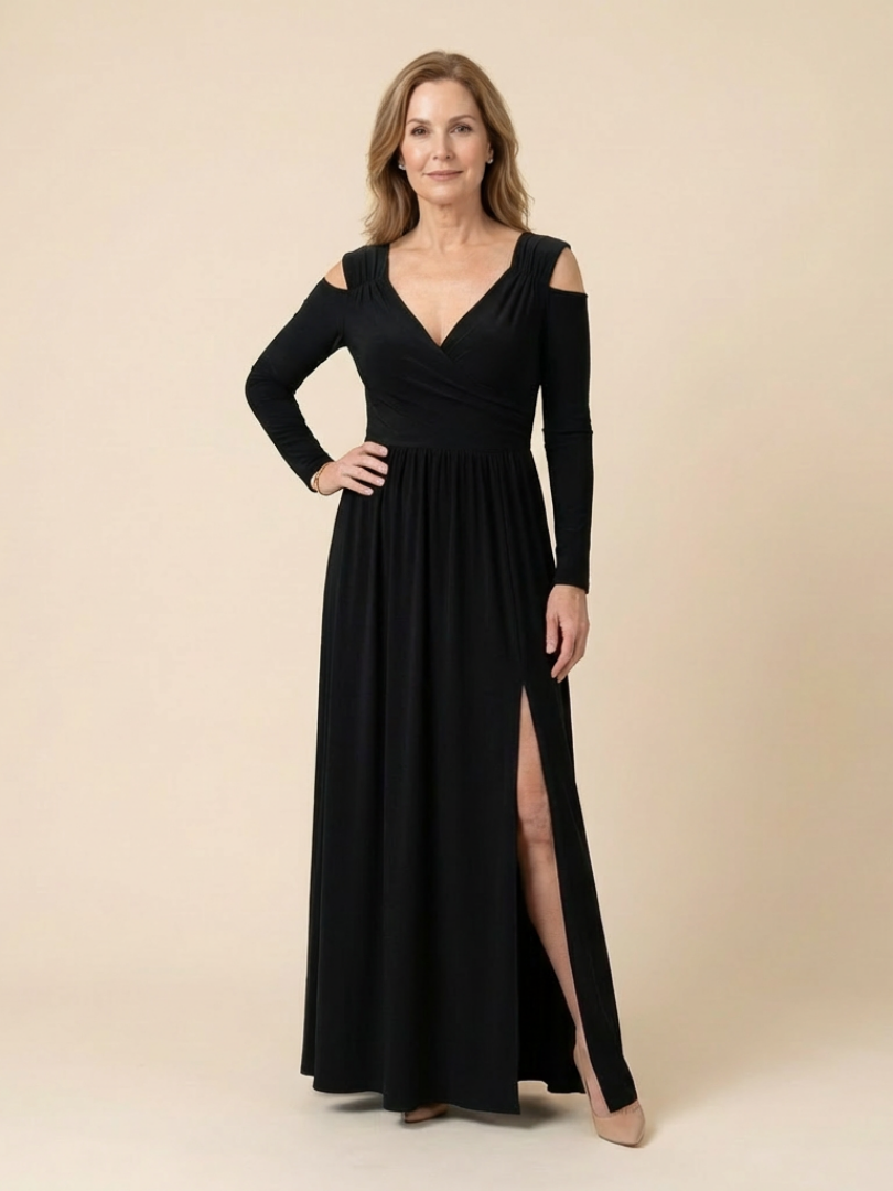Althea | Robe Maxi À Manches Longues En V Avec Fente