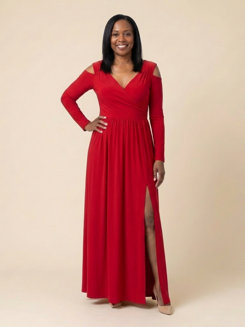Althea | Robe Maxi À Manches Longues En V Avec Fente