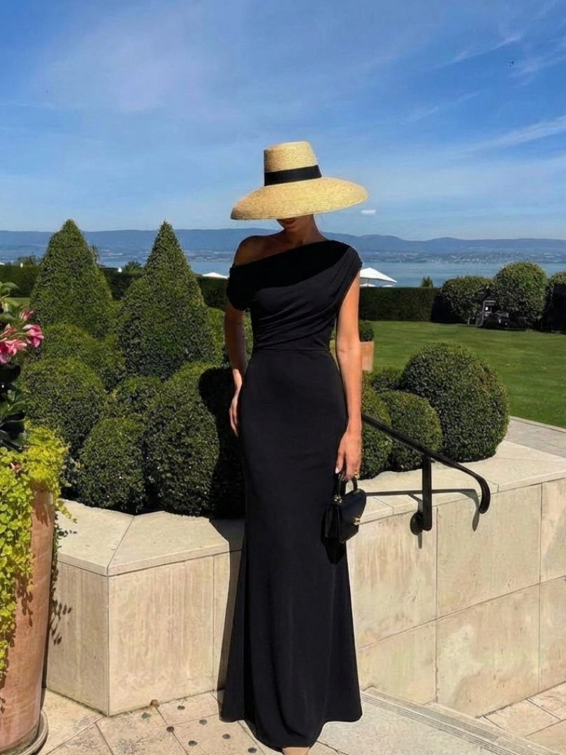 Calista | Robe Maxi Drapée à Épaule Dénudée
