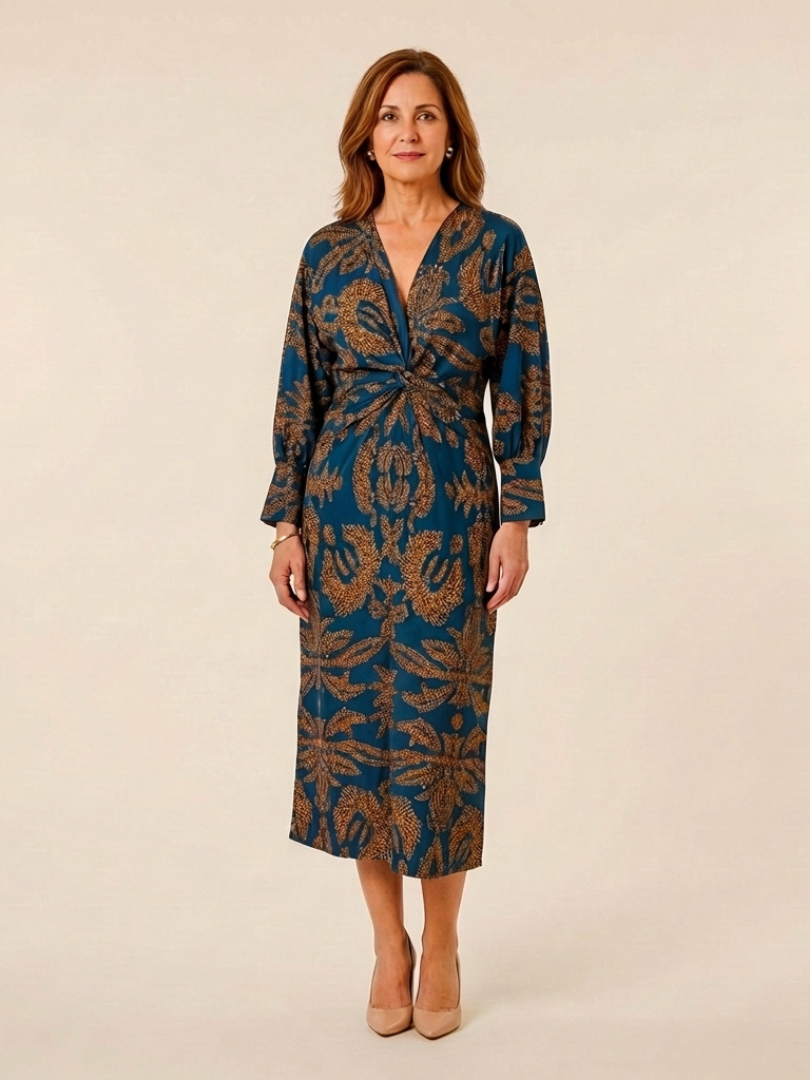 Corinna | Robe Midi à Manches Longues et Décolleté en V Twist