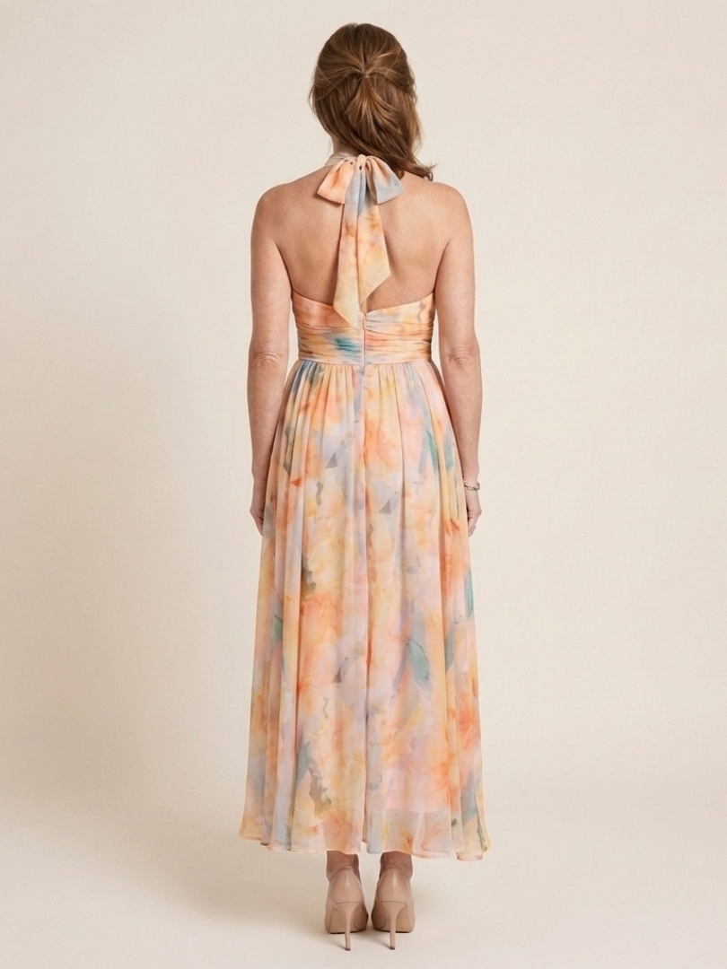 Elara | Robe Midi Sans Manches à Col Montant Froncé