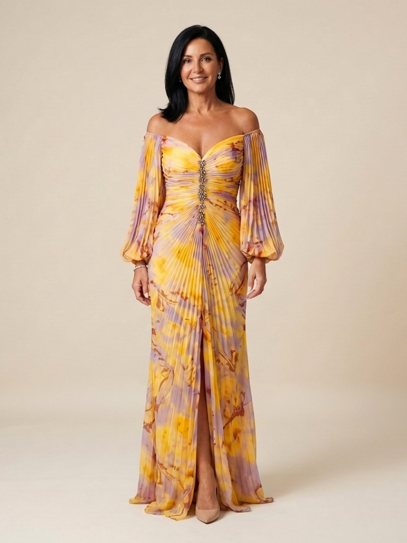 Eulalie | Robe Maxi Longue à Manches Longues Décollée