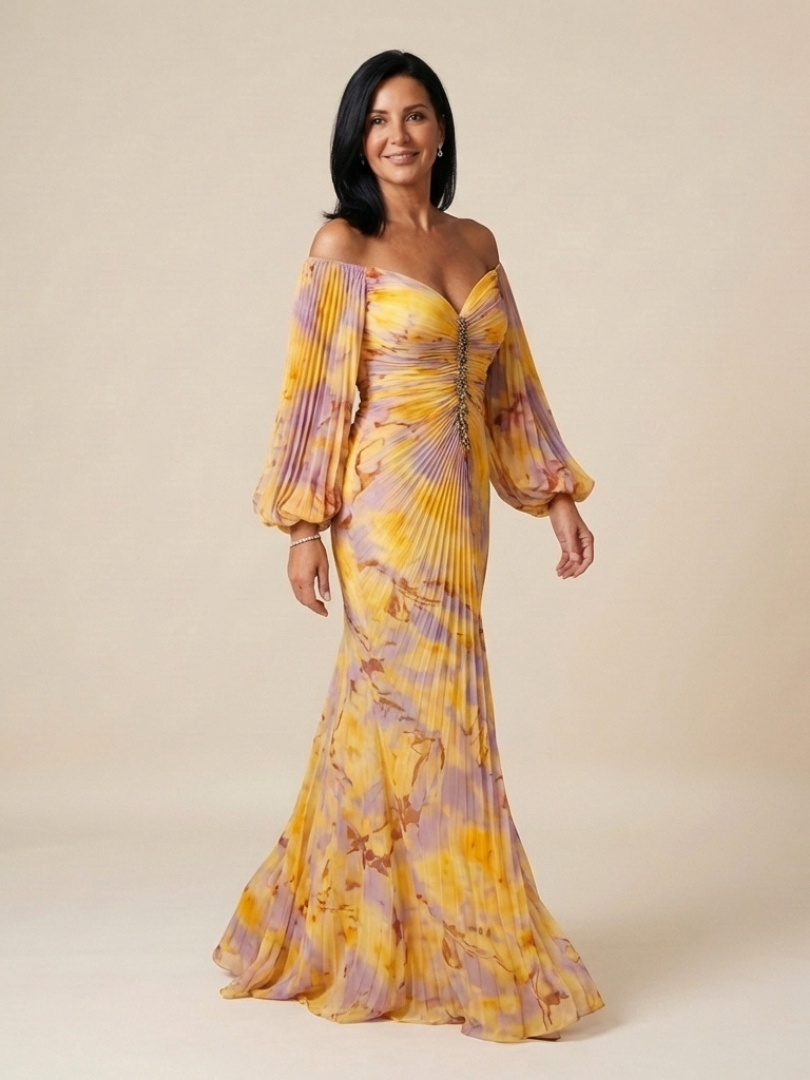 Eulalie | Robe Maxi Longue à Manches Longues Décollée