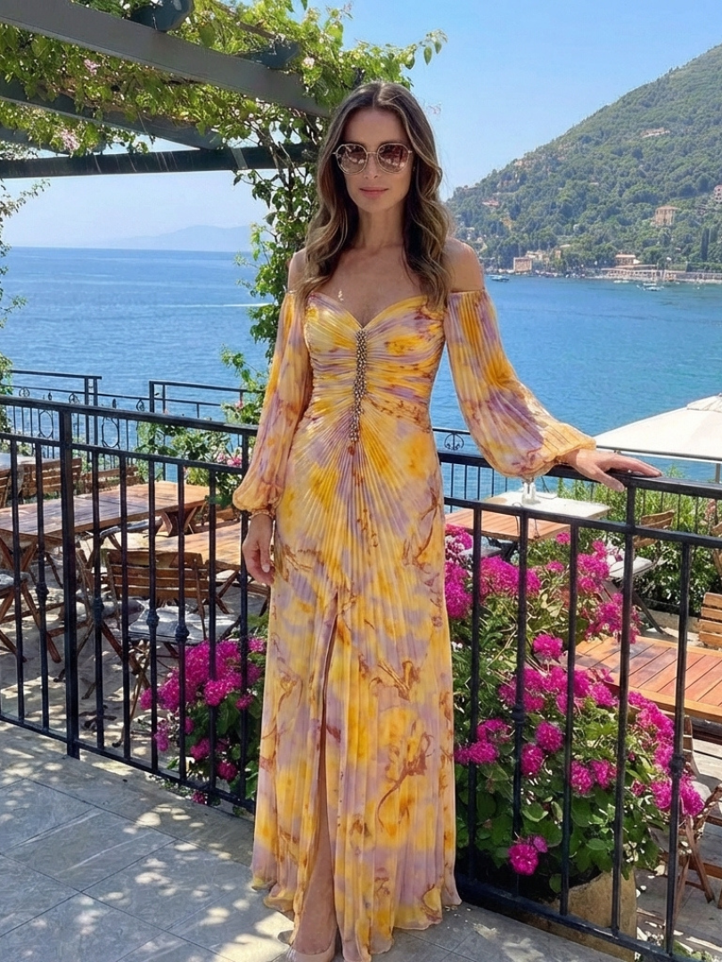 Eulalie | Robe Maxi Longue à Manches Longues Décollée