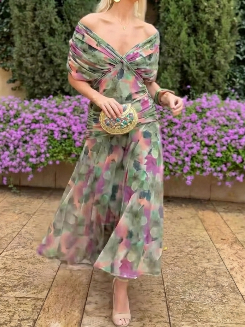 Maristelle | Robe Midi à Épaule Dégagée avec Détail Torsadé