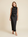 Olivienne | Robe Midi Sans Manches à Col Haut Drapé