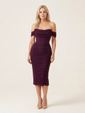 Sabira | Robe Midi Drapée à Épaules Dénudées
