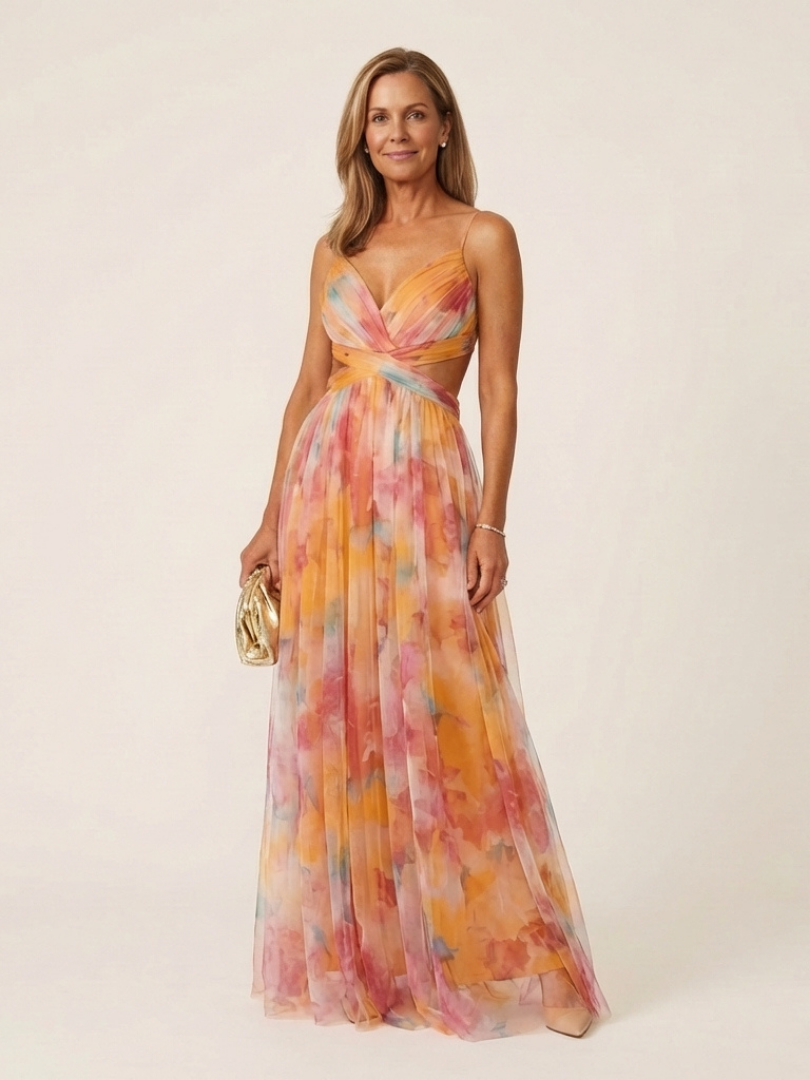 Thalira | Robe maxi plissée sans manches à décolleté en V