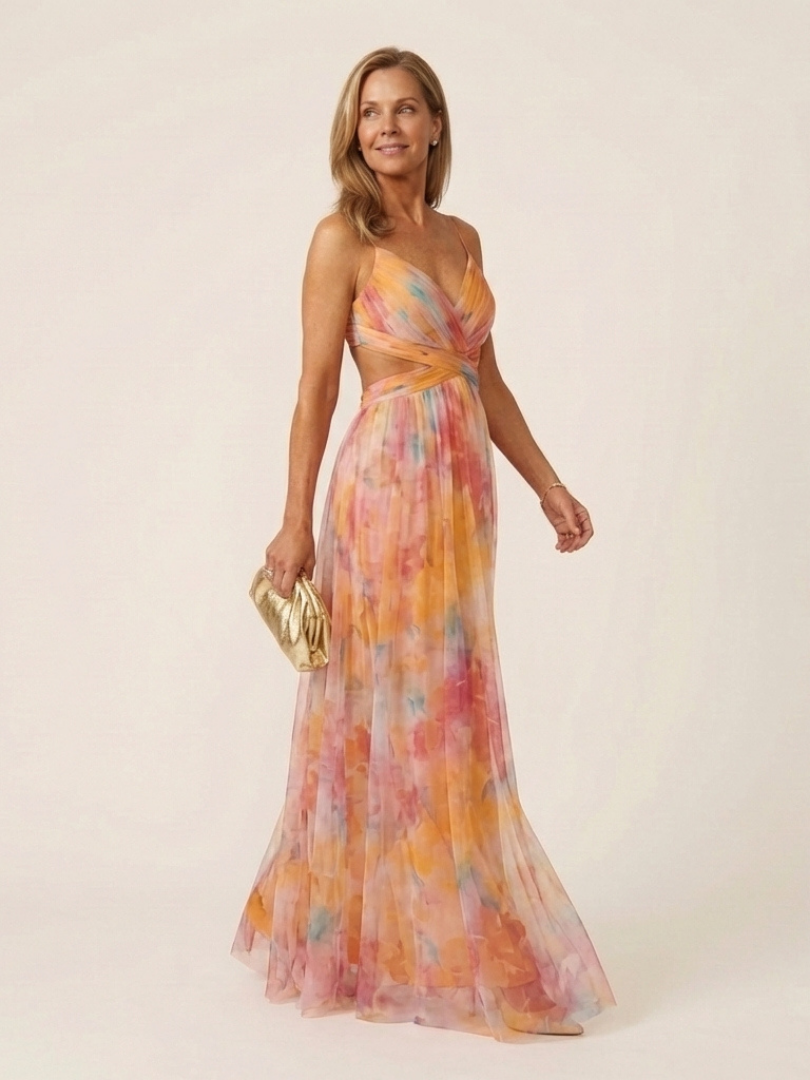 Thalira | Robe maxi plissée sans manches à décolleté en V