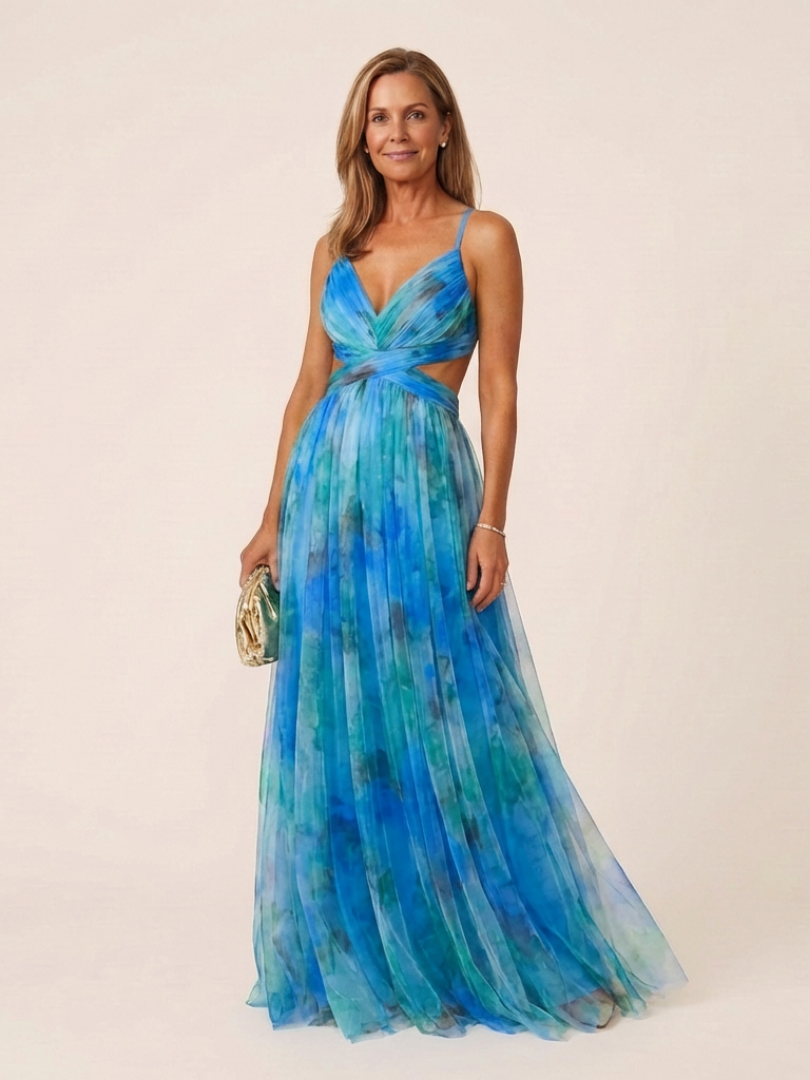 Thalira | Robe maxi plissée sans manches à décolleté en V