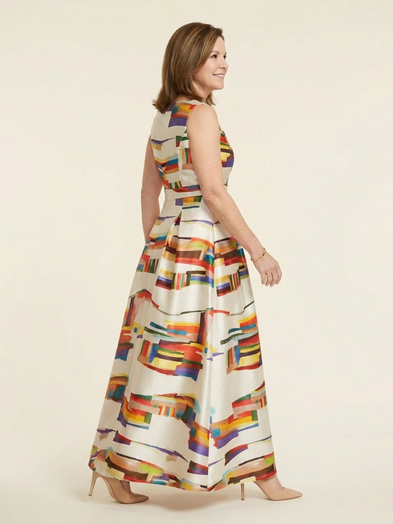 Valeria | Robe Maxi Plissée Sans Manches à Col Rond