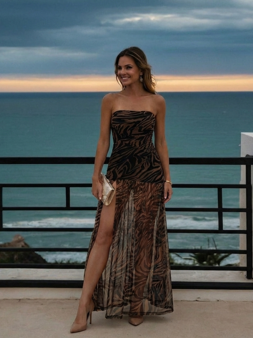 Zahara | Robe Maxi Sans Manches avec Superposition Transparente
