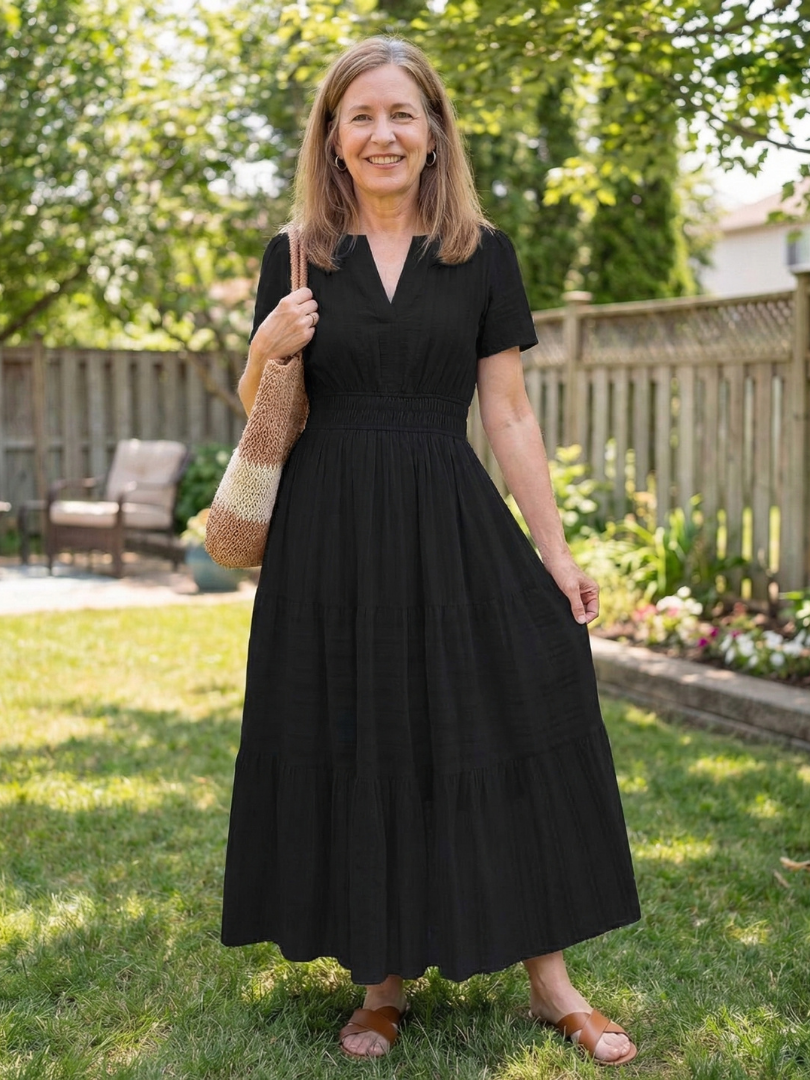 Odelia | Robe Maxi à Manches Courtes à Volants