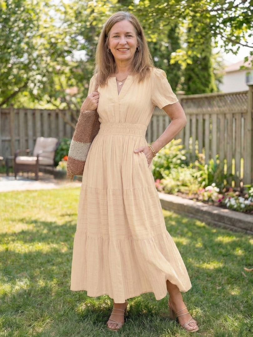 Odelia | Robe Maxi à Manches Courtes à Volants