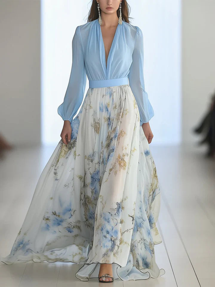 Elanthea | Robe Maxi à Corsage Transparent à Fleurs