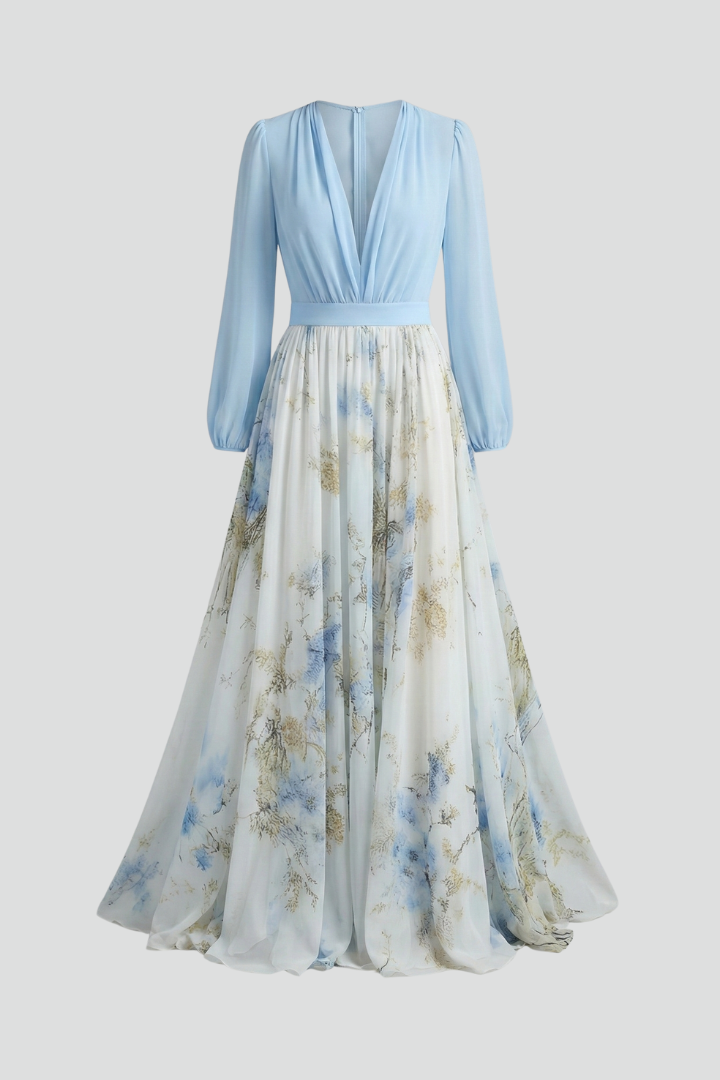 Robe Maxi Femme avec Décolleté en V et Manches Transparente