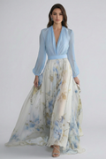 Robe Maxi Femme avec Décolleté en V et Manches Transparente