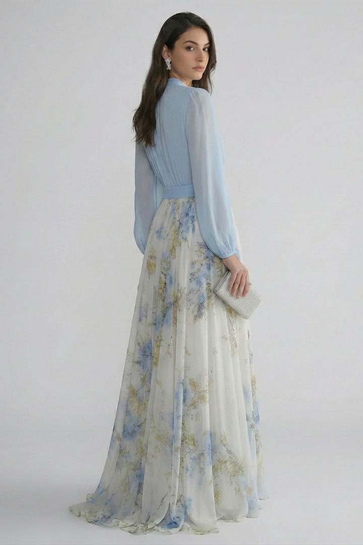 Robe Maxi Femme avec Décolleté en V et Manches Transparente