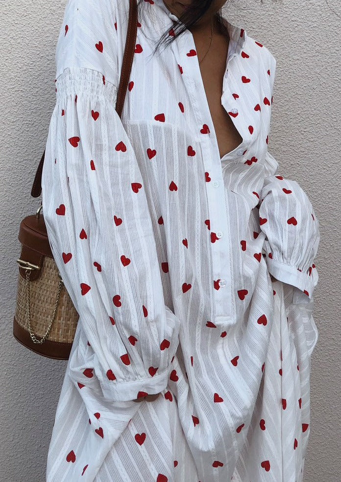 Robe Chemise Brodée à Cœurs Surdimensionnée d'Été