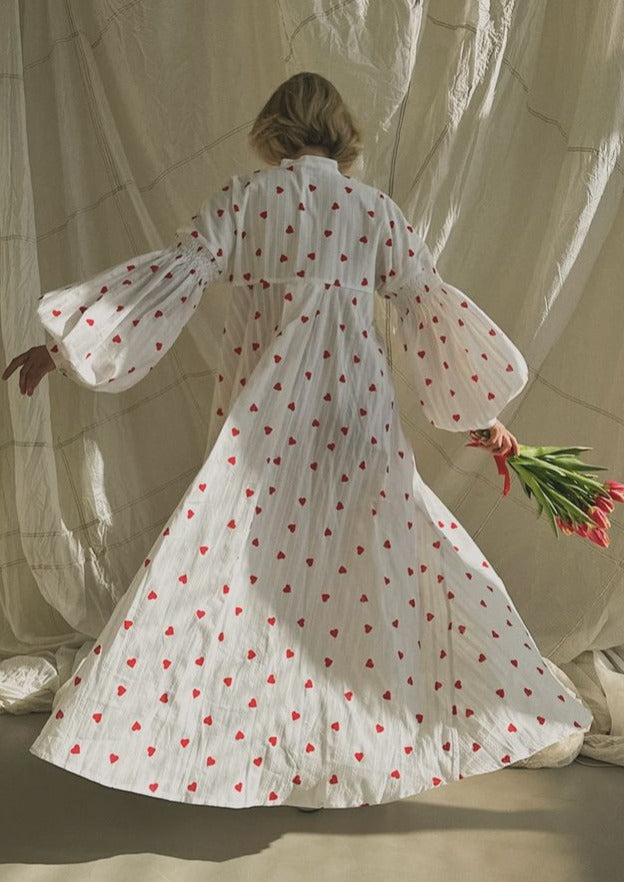 Robe Chemise Brodée à Cœurs Surdimensionnée d'Été