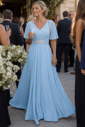 Orelia | Robe Maxi Évasée à Manches Courtes et Décolleté en V Embellie